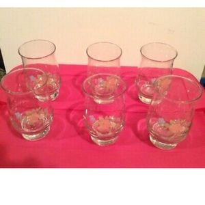 Set of 6 Handpainted floral juice glasses by Libby